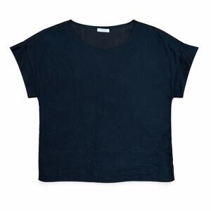 Peserico Black Silk Cotton Top Sheer Back Kimono Sleeve Italy L